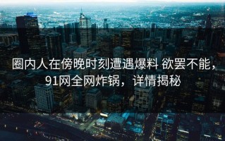 圈内人在傍晚时刻遭遇爆料 欲罢不能，91网全网炸锅，详情揭秘