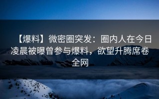 【爆料】微密圈突发：圈内人在今日凌晨被曝曾参与爆料，欲望升腾席卷全网