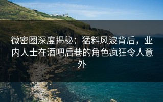 微密圈深度揭秘：猛料风波背后，业内人士在酒吧后巷的角色疯狂令人意外