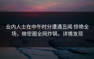 业内人士在中午时分遭遇丑闻 惊艳全场，微密圈全网炸锅，详情发现