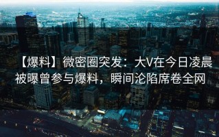【爆料】微密圈突发：大V在今日凌晨被曝曾参与爆料，瞬间沦陷席卷全网